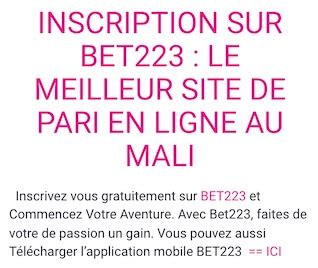 223bet|Bet223 Mali : créer compte site bet 223 ml en ligne gratuitement.